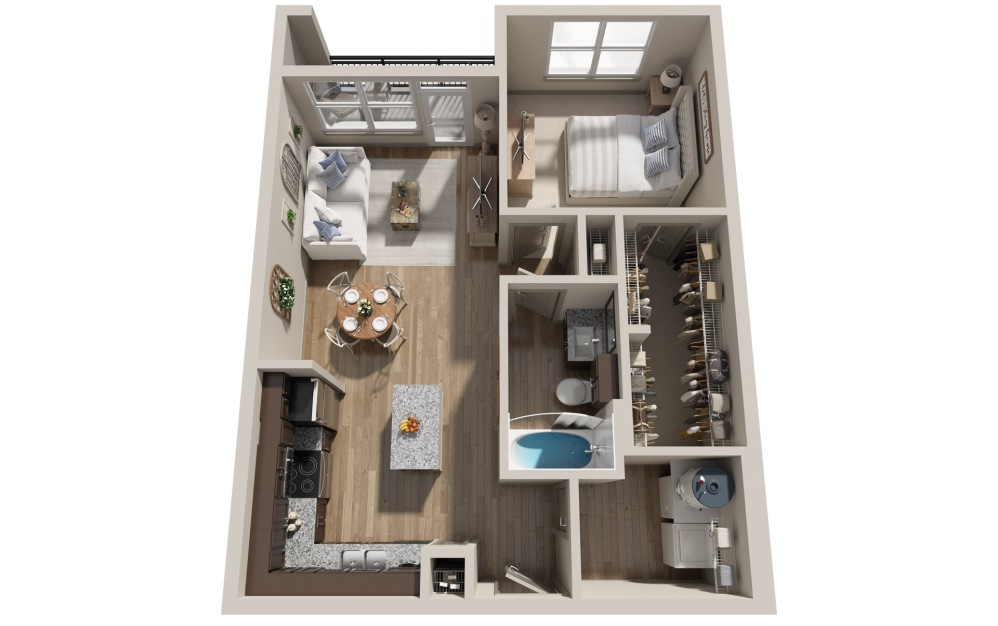 A2 - 1 bedroom floorplan layout with 1 bathroom and 784 square feet (3D) A2 - 1 bedroom floorplan layout with 1 bathroom and 784 square feet (3D)
