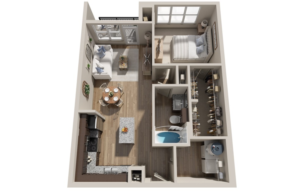 A2A - 1 bedroom floorplan layout with 1 bathroom and 784 square feet (3D) A2A - 1 bedroom floorplan layout with 1 bathroom and 784 square feet (3D)