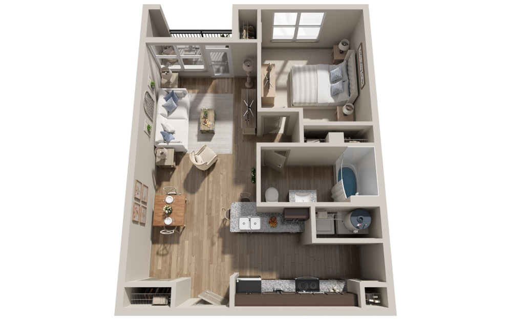 A2H - 1 bedroom floorplan layout with 1 bathroom and 784 square feet (3D) A2H - 1 bedroom floorplan layout with 1 bathroom and 784 square feet (3D)