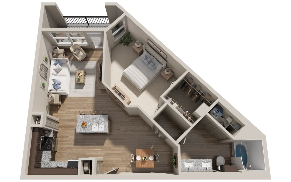 A5 - 1 bedroom floorplan layout with 1 bathroom and 945 square feet (3D) A5 - 1 bedroom floorplan layout with 1 bathroom and 945 square feet (3D)