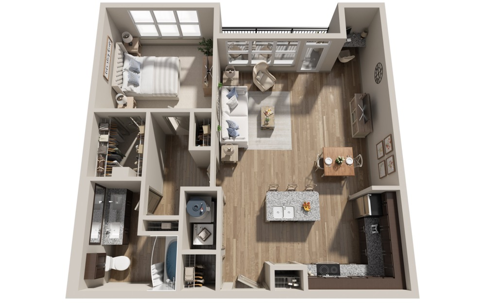 A6 - 1 bedroom floorplan layout with 1 bathroom and 1031 square feet (3D) A6 - 1 bedroom floorplan layout with 1 bathroom and 1031 square feet (3D)