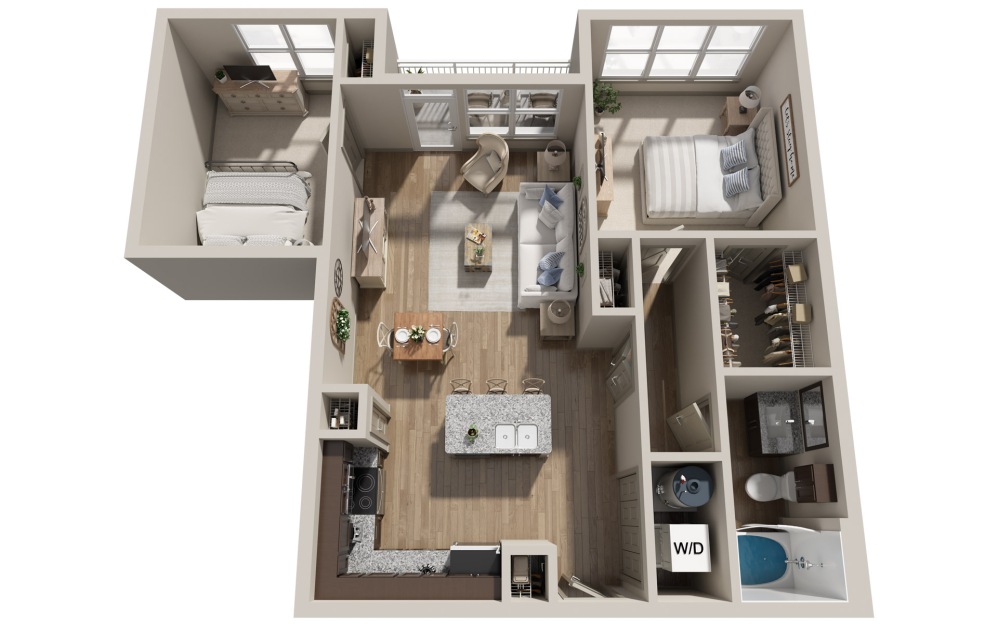 A7 - 1 bedroom floorplan layout with 1 bathroom and 972 square feet (3D) A7 - 1 bedroom floorplan layout with 1 bathroom and 972 square feet (3D)