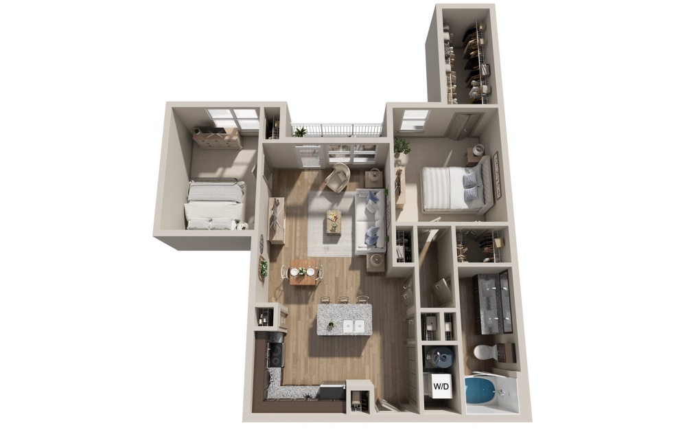 A7A - 1 bedroom floorplan layout with 1 bathroom and 1099 square feet (3D) A7A - 1 bedroom floorplan layout with 1 bathroom and 1099 square feet (3D)