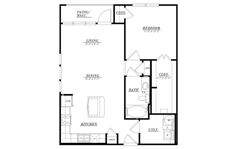 A4 - 1 bedroom floorplan layout with 1 bathroom and 855 square feet (2D)