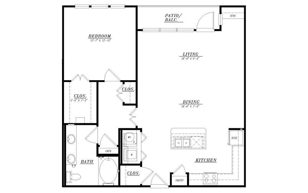 A6 - 1 bedroom floorplan layout with 1 bathroom and 1031 square feet (2D)