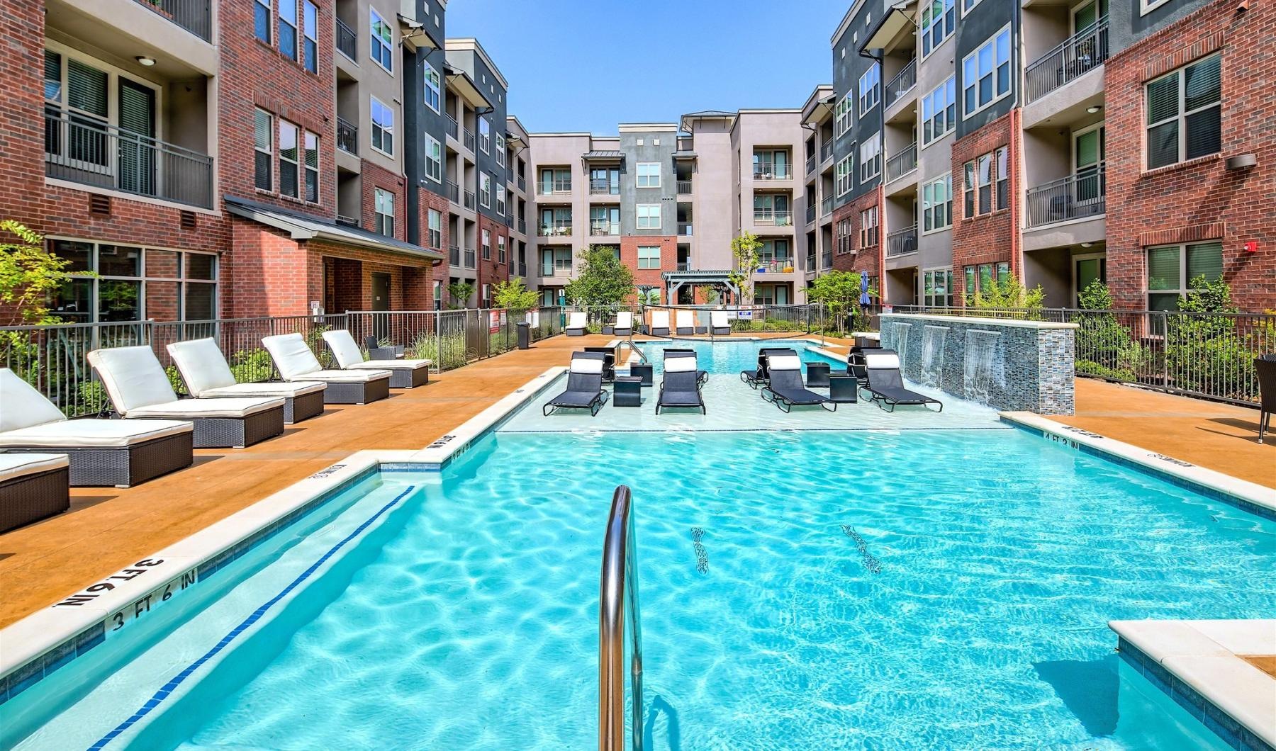 a swimming pool in a resort